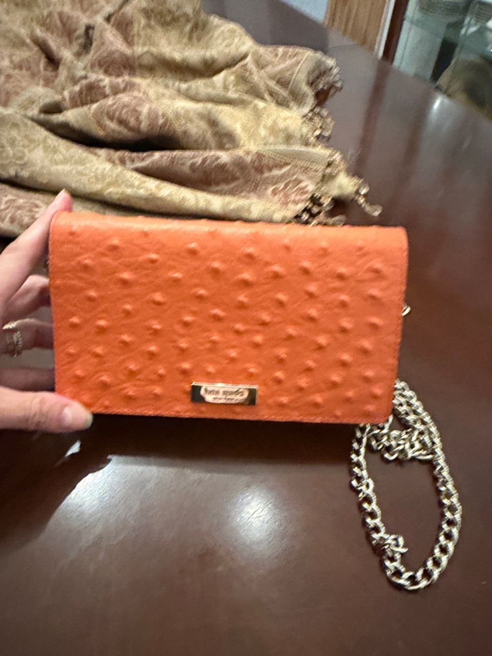 kate spade Orange Embossed Crossbody with Gold Chain Strap